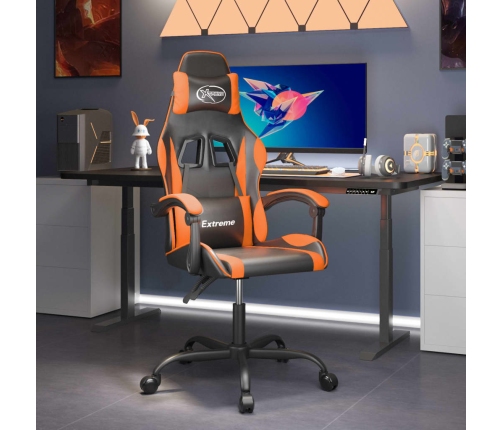 Silla gaming giratoria cuero sintético negro y naranja