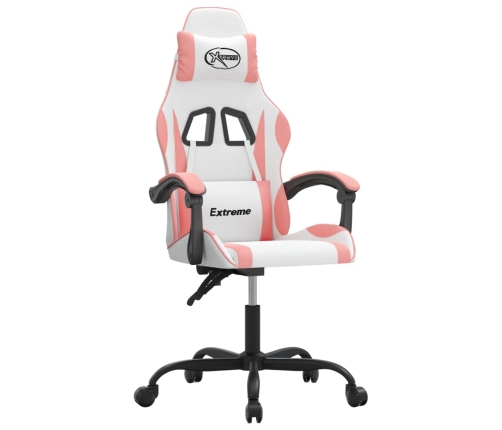 Silla gaming giratoria cuero sintético blanco y rosa