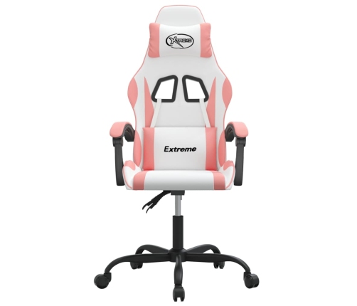 Silla gaming giratoria cuero sintético blanco y rosa