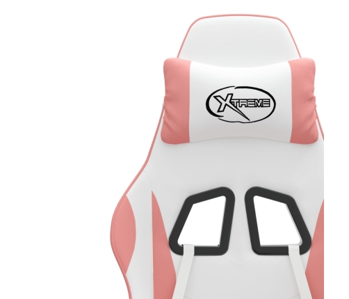 Silla gaming giratoria cuero sintético blanco y rosa