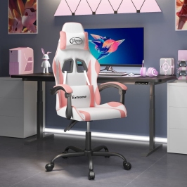 Silla gaming giratoria cuero sintético blanco y rosa