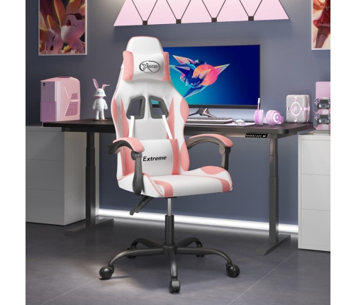 Silla gaming giratoria cuero sintético blanco y rosa