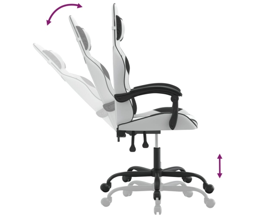 Silla gaming giratoria cuero sintético blanco y negro