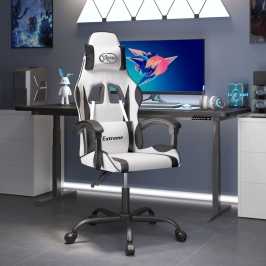 Silla gaming giratoria cuero sintético blanco y negro