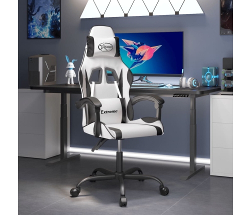 Silla gaming giratoria cuero sintético blanco y negro