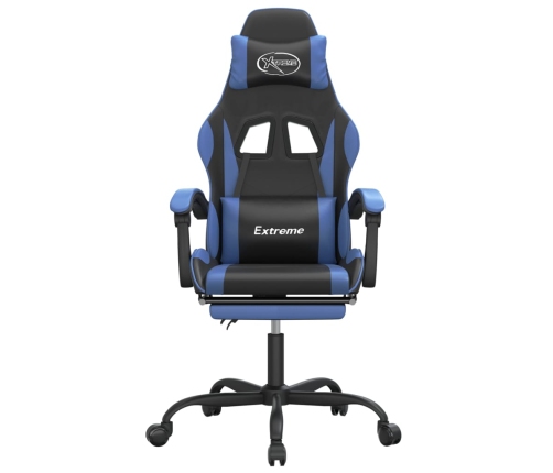 Silla gaming giratoria y reposapiés cuero sintético negro azul