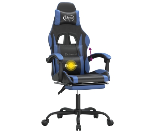 Silla gaming giratoria y reposapiés cuero sintético negro azul