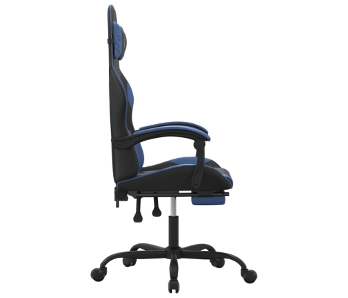 Silla gaming giratoria y reposapiés cuero sintético negro azul