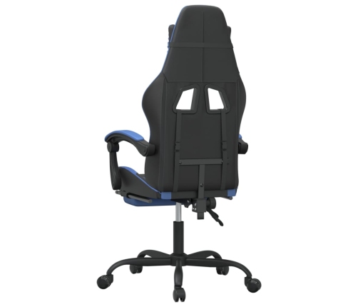 Silla gaming giratoria y reposapiés cuero sintético negro azul