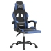 Silla gaming giratoria y reposapiés cuero sintético negro azul