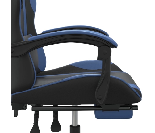 Silla gaming giratoria y reposapiés cuero sintético negro azul