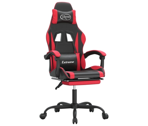 Silla gaming giratoria y reposapiés cuero sintético negro rojo