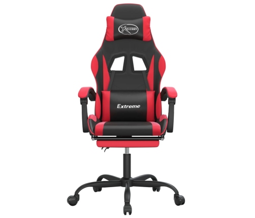 Silla gaming giratoria y reposapiés cuero sintético negro rojo