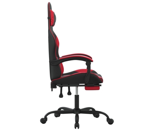 Silla gaming giratoria y reposapiés cuero sintético negro rojo