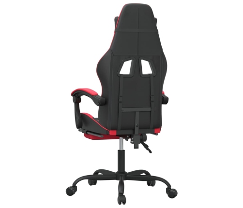 Silla gaming giratoria y reposapiés cuero sintético negro rojo