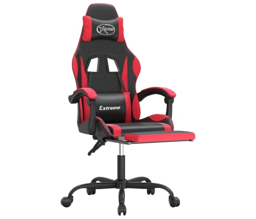 Silla gaming giratoria y reposapiés cuero sintético negro rojo