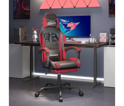 Silla gaming giratoria y reposapiés cuero sintético negro rojo