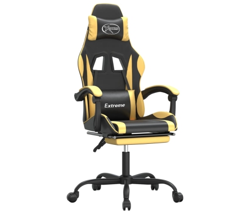 Silla gaming giratoria reposapiés cuero sintético negro dorado