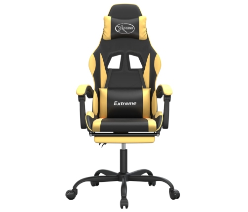 Silla gaming giratoria reposapiés cuero sintético negro dorado