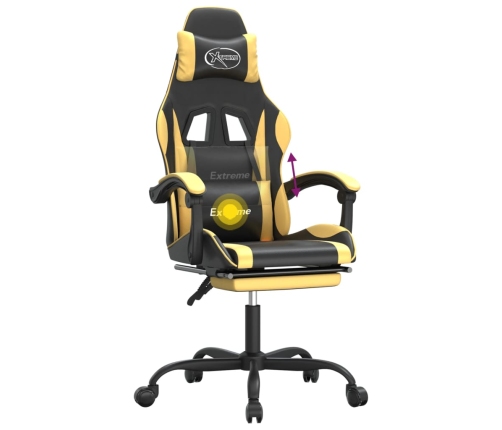 Silla gaming giratoria reposapiés cuero sintético negro dorado