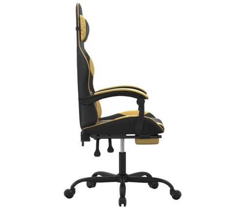 Silla gaming giratoria reposapiés cuero sintético negro dorado