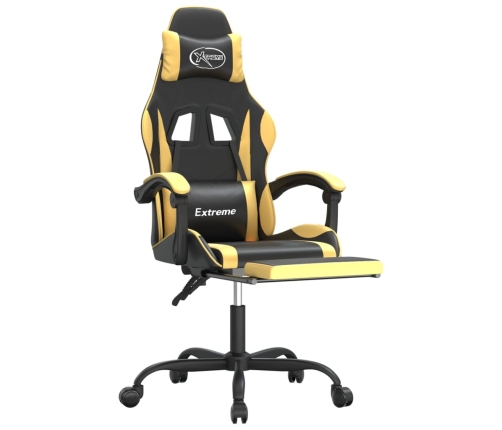 Silla gaming giratoria reposapiés cuero sintético negro dorado