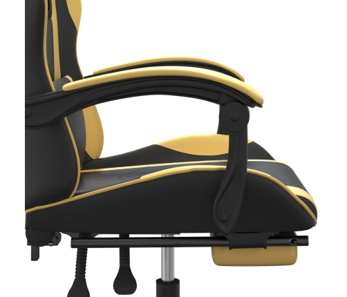 Silla gaming giratoria reposapiés cuero sintético negro dorado