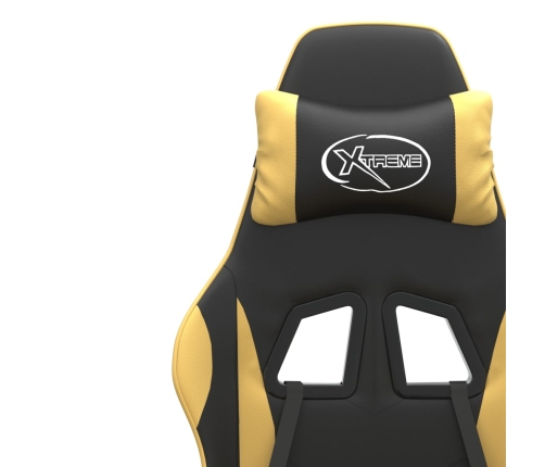 Silla gaming giratoria reposapiés cuero sintético negro dorado