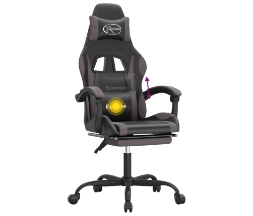 Silla gaming giratoria y reposapiés cuero sintético negro gris