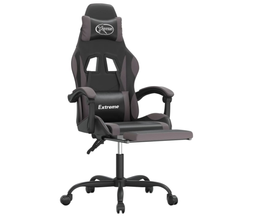 Silla gaming giratoria y reposapiés cuero sintético negro gris