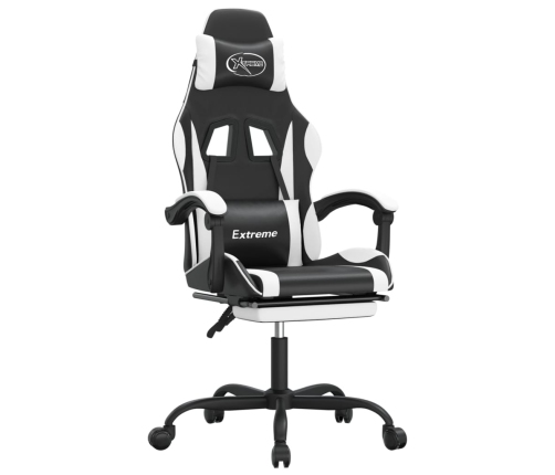 Silla gaming giratoria reposapiés cuero sintético negro blanco