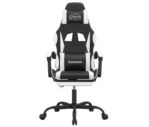 Silla gaming giratoria reposapiés cuero sintético negro blanco