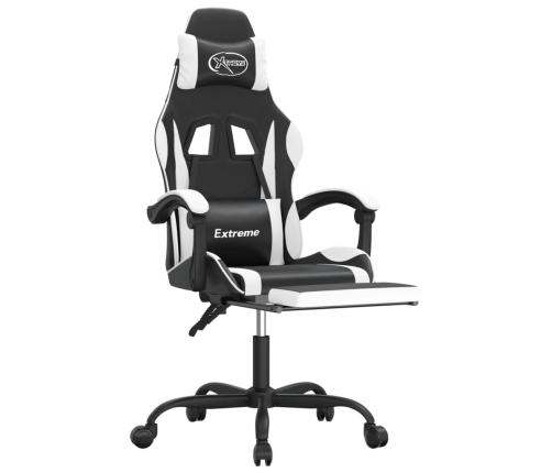 Silla gaming giratoria reposapiés cuero sintético negro blanco