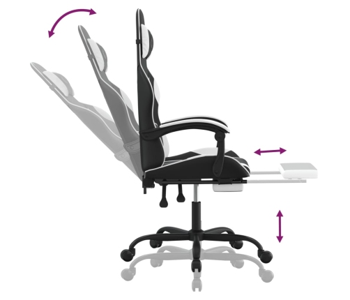 Silla gaming giratoria reposapiés cuero sintético negro blanco