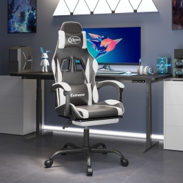 Silla gaming giratoria reposapiés cuero sintético negro blanco