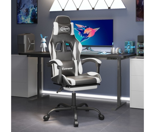 Silla gaming giratoria reposapiés cuero sintético negro blanco