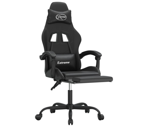 Silla gaming giratoria y reposapiés cuero sintético negro