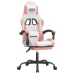 Silla gaming giratoria y reposapiés cuero sintético blanco rosa