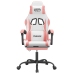 Silla gaming giratoria y reposapiés cuero sintético blanco rosa