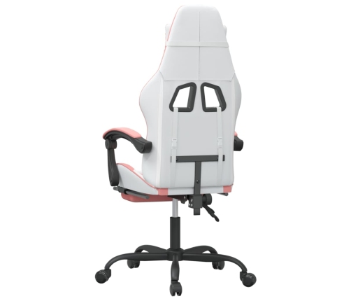 Silla gaming giratoria y reposapiés cuero sintético blanco rosa