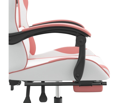 Silla gaming giratoria y reposapiés cuero sintético blanco rosa