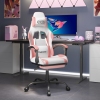 Silla gaming giratoria y reposapiés cuero sintético blanco rosa