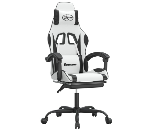 Silla gaming giratoria reposapiés cuero sintético blanco negro