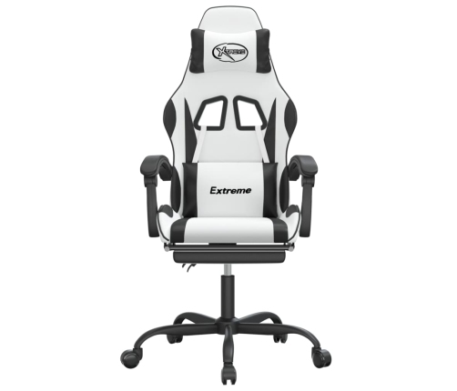 Silla gaming giratoria reposapiés cuero sintético blanco negro