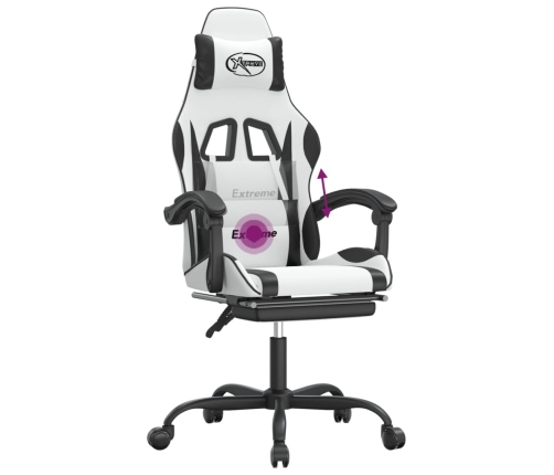 Silla gaming giratoria reposapiés cuero sintético blanco negro