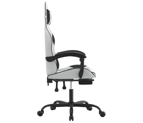 Silla gaming giratoria reposapiés cuero sintético blanco negro