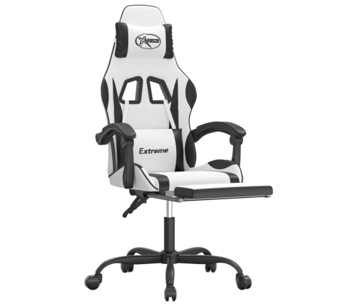 Silla gaming giratoria reposapiés cuero sintético blanco negro