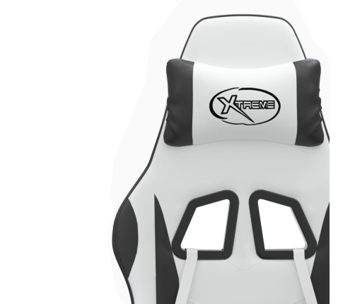 Silla gaming giratoria reposapiés cuero sintético blanco negro