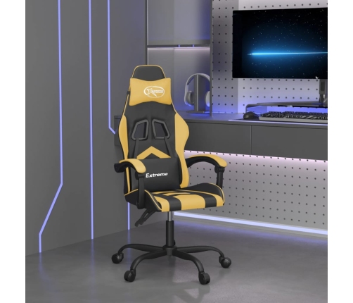 Silla gaming giratoria cuero sintético negro y dorado