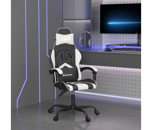 Silla gaming giratoria cuero sintético negro y blanco